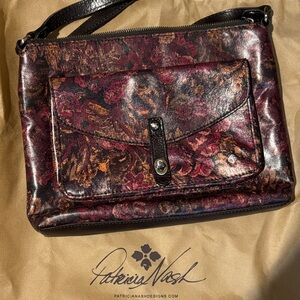 Patricia Nash Burgundy Floral Leather Crossbody Bag